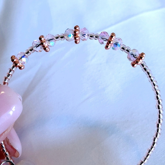 Ritulated Agate and Rose Gold Beaded Bangle - Picture 6 of 8
